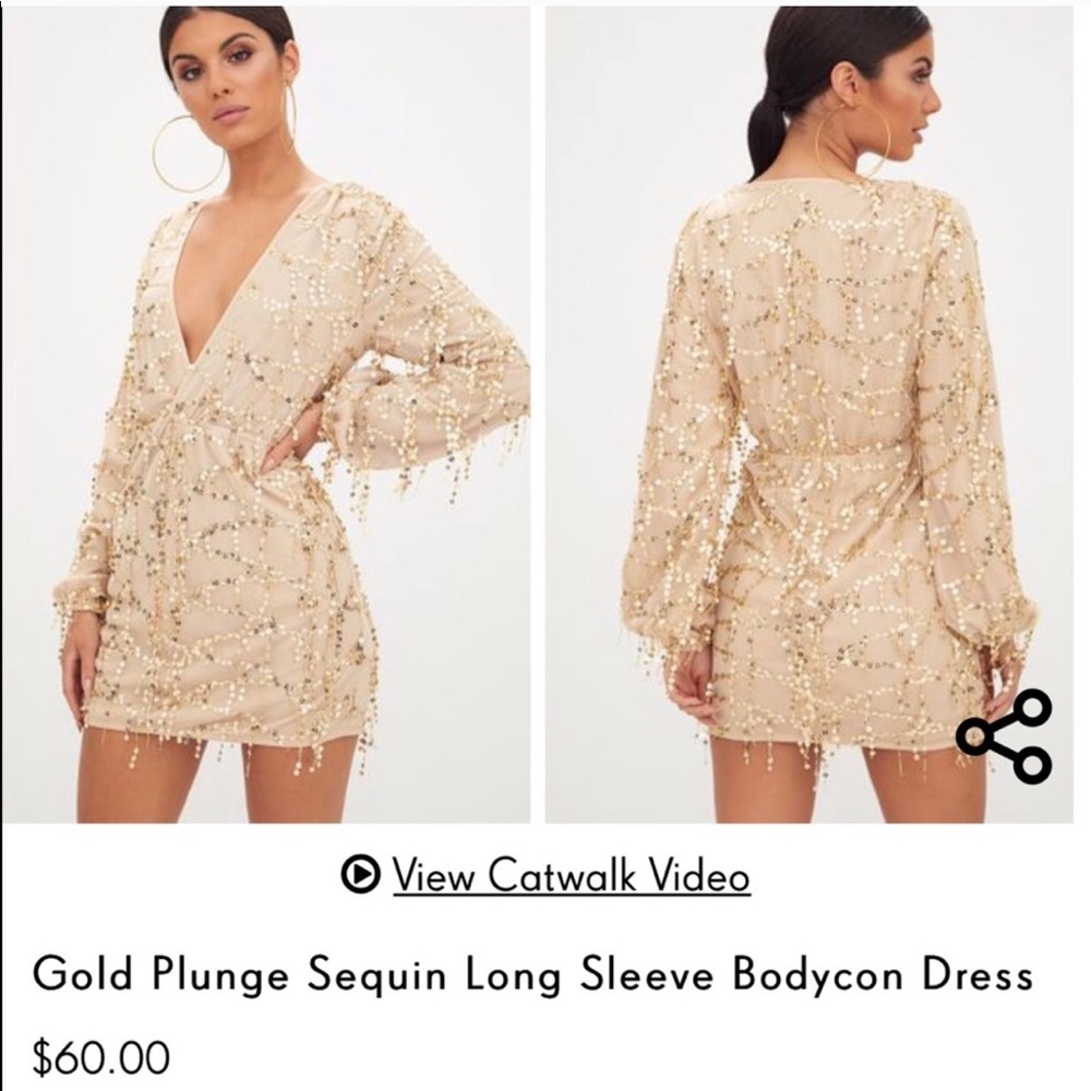 Gold Plunge Sequin Bodycon Dress